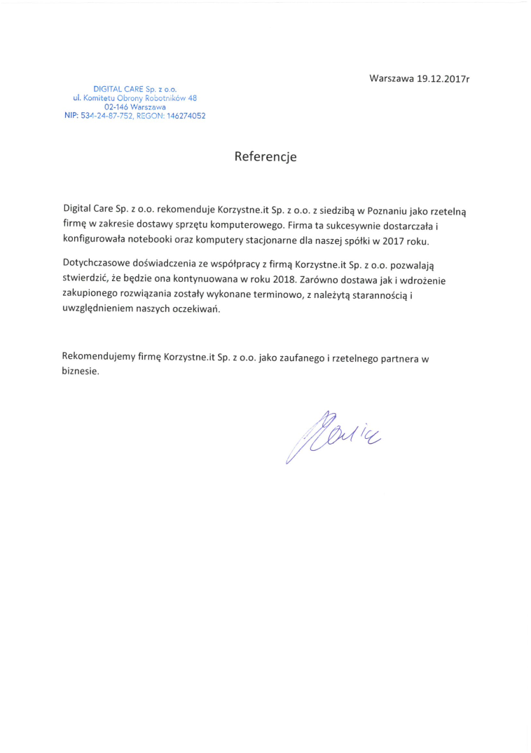 Referencje Digital Care dla Korzystne.IT