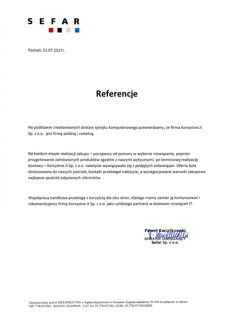 Referencje SEFAR dla Korzystne.IT